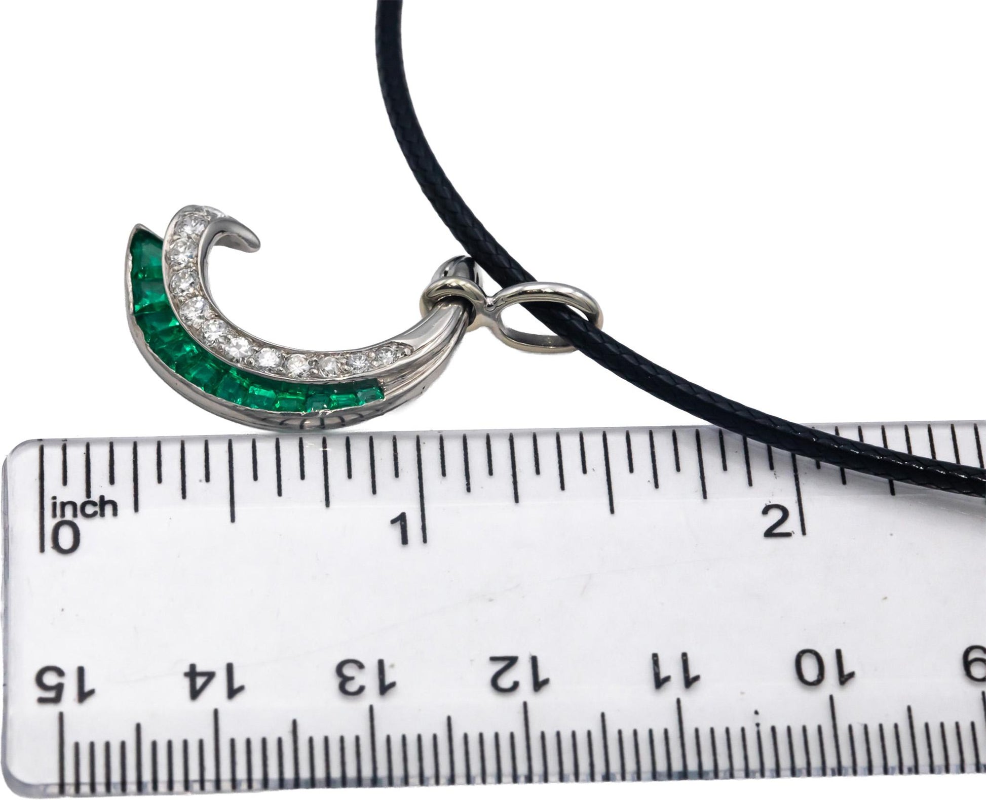 Vintage Antique Palladium Diamond and Emerald Abstract Pendant Necklace 1.0CT