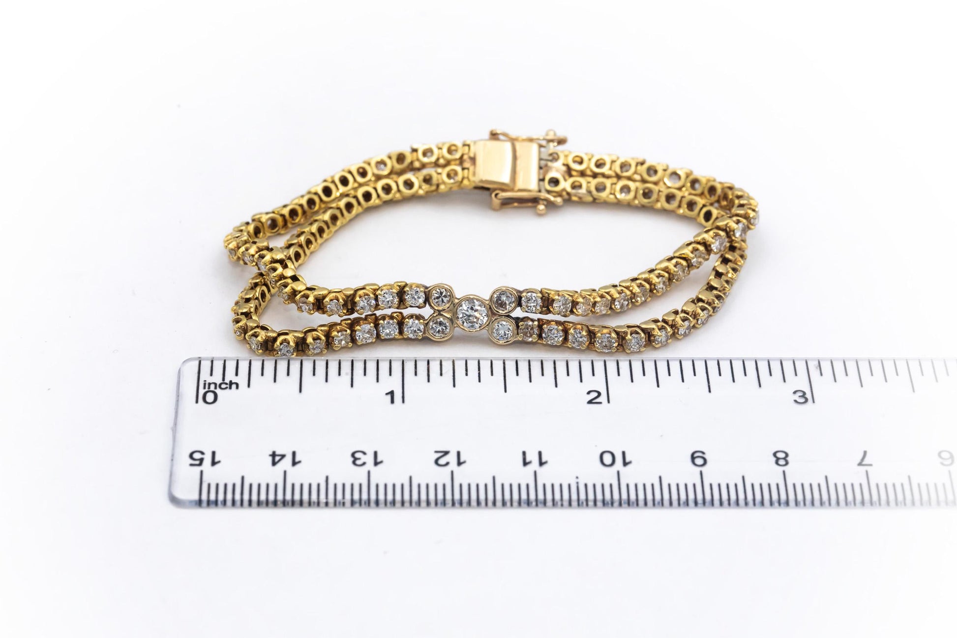 18k Yellow Gold VS Round Cut Diamond Two Chain Tennis Bracelet 4.0CT