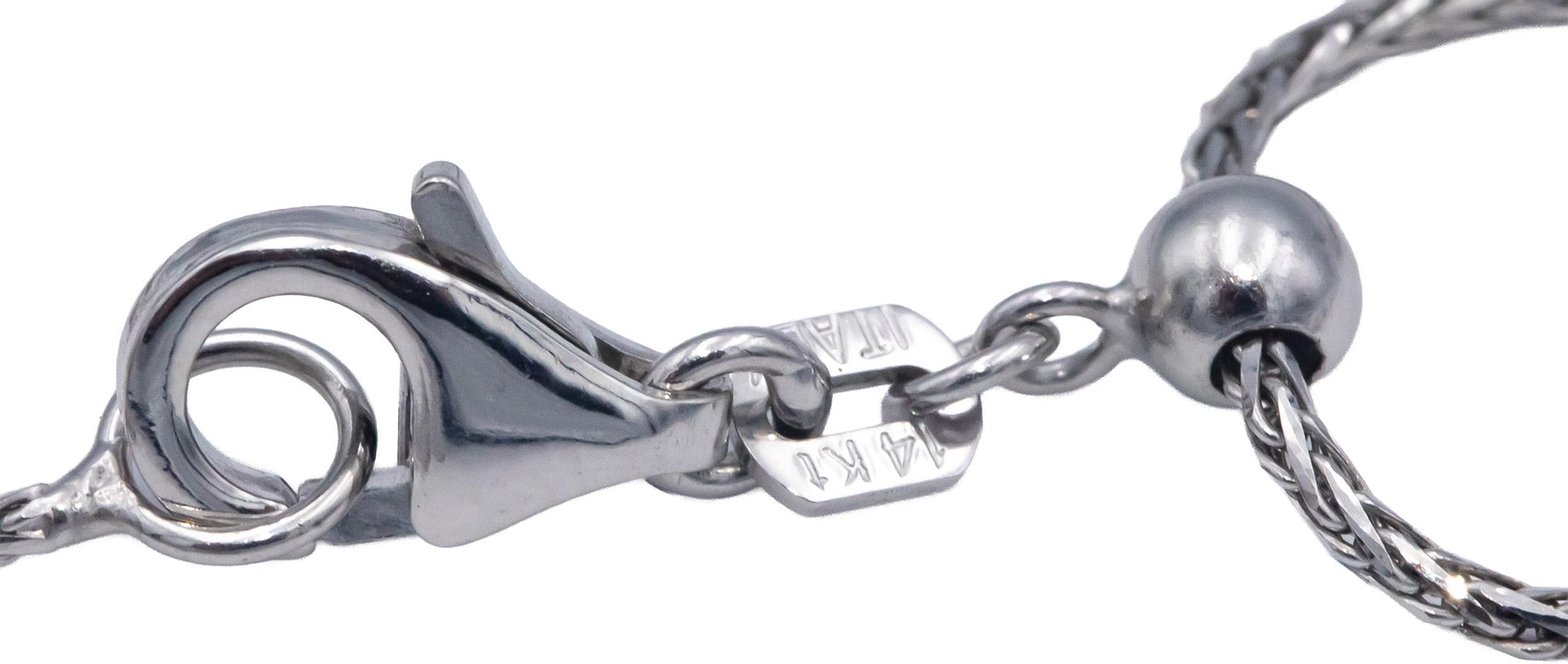 14k White Gold Wheat Link Necklace Chain w/ Adjustable Length Clasp 22" Long