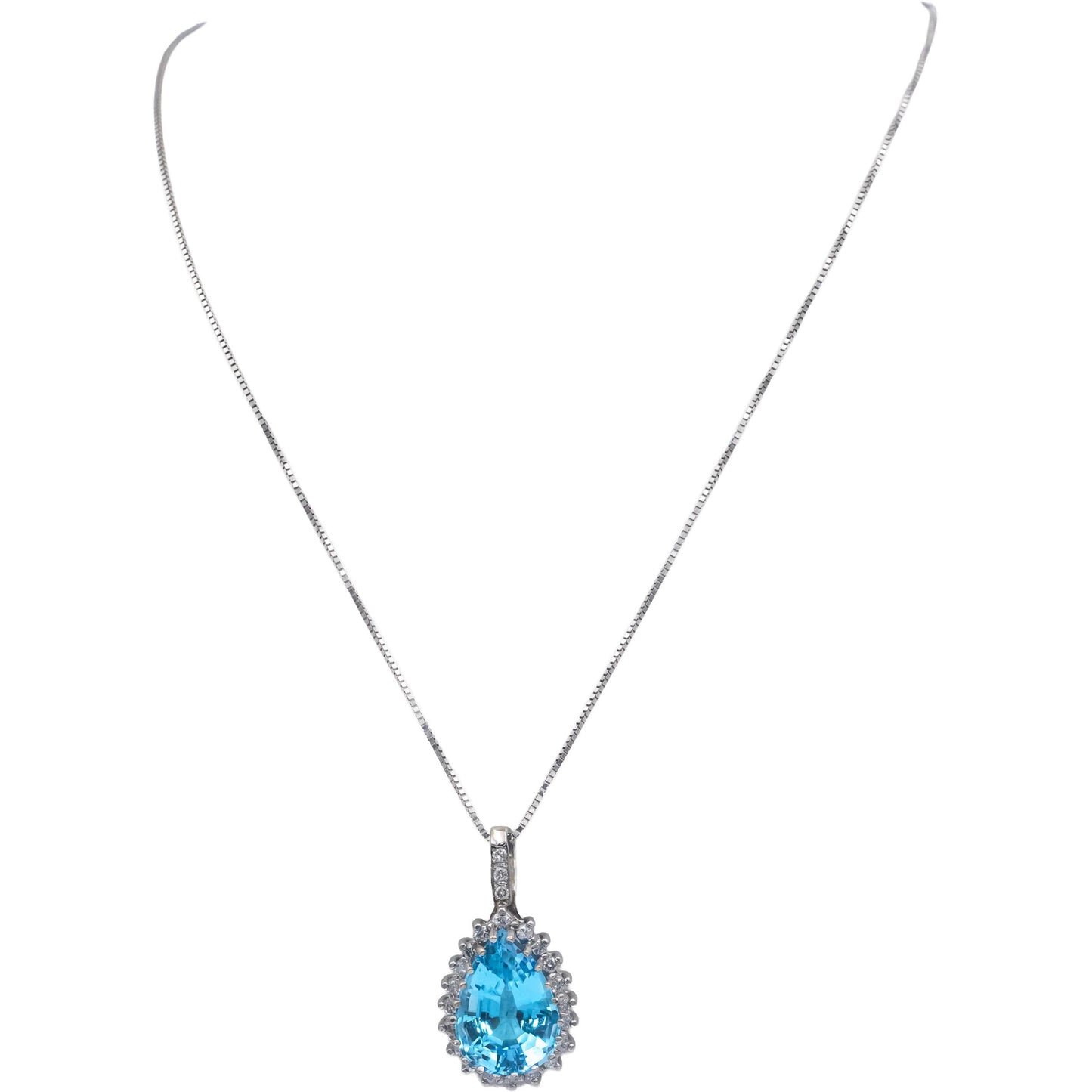14k White Gold Jewelry 16.25CT Diamond and Blue Topaz Pendant Necklace Chain
