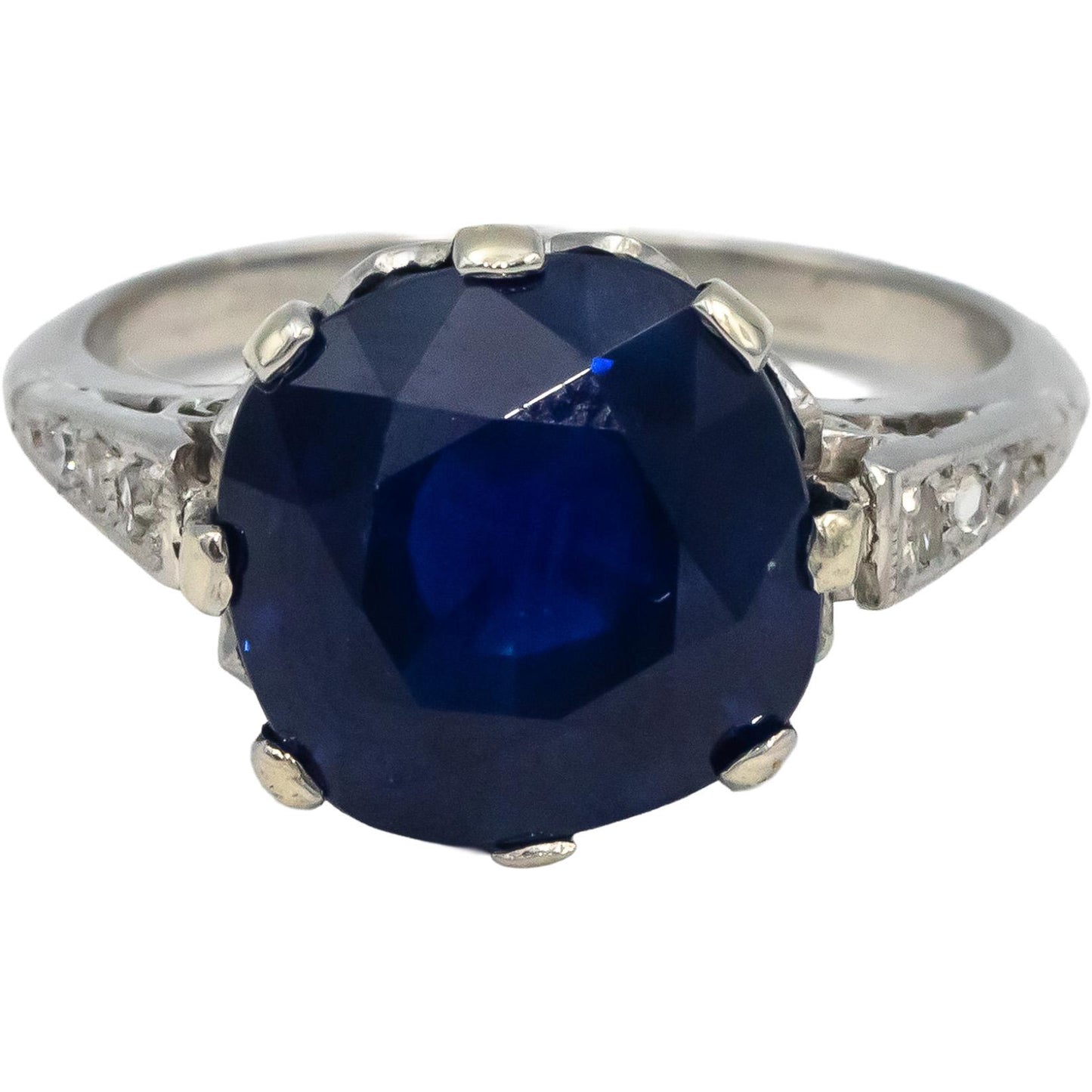 GIA Vintage Antique Platinum Sri Lanka Sapphire & Diamond Ring 8.14CT Size 7.25