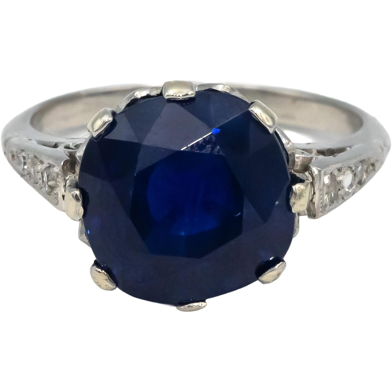 GIA Vintage Antique Platinum Sri Lanka Sapphire & Diamond Ring 8.14CT Size 7.25