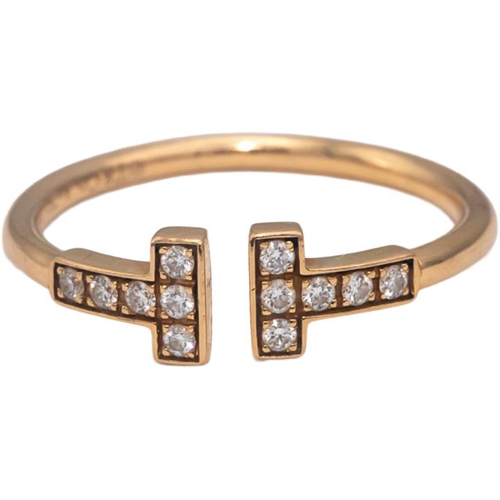 TIFFANY & CO. 18k Rose Gold Round Diamond Tiffany T Ring .14CT w/ Box