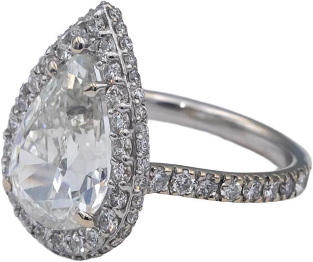 GIA Certified 18k & 14k White Gold Pear & Round Diamond Pave Halo Ring 4.21CT