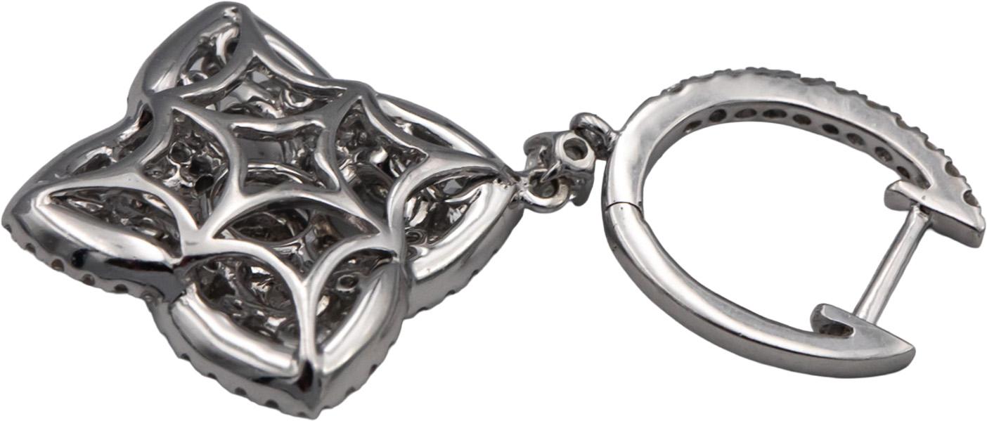 18k White Gold VS Round Diamond Cluster Drop Dangle Earrings 2.50CTW