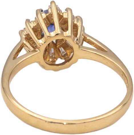 14k Yellow Gold Oval Sapphire Baguette Diamond Halo Ring 0.75CT Size 6.25