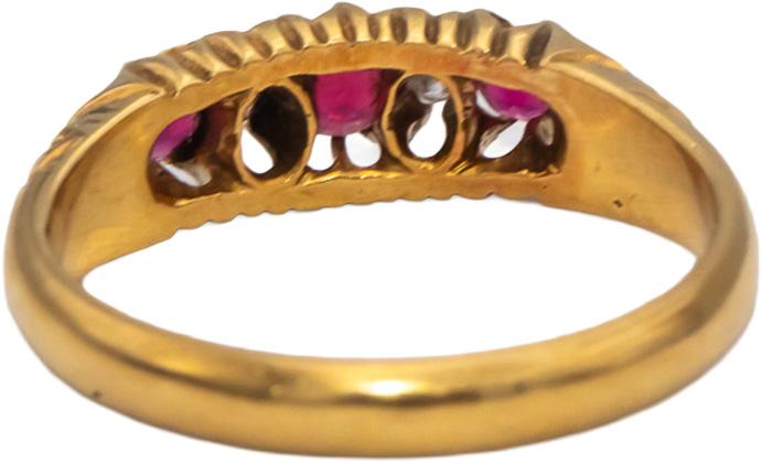 Antique Edwardian 18k Yellow Gold Diamond and Ruby Band Ring 0.26CTW Size 5.5