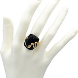 14k Yellow & White Gold Black Onyx Snake Ring w/ Diamond Accents Size 7.75