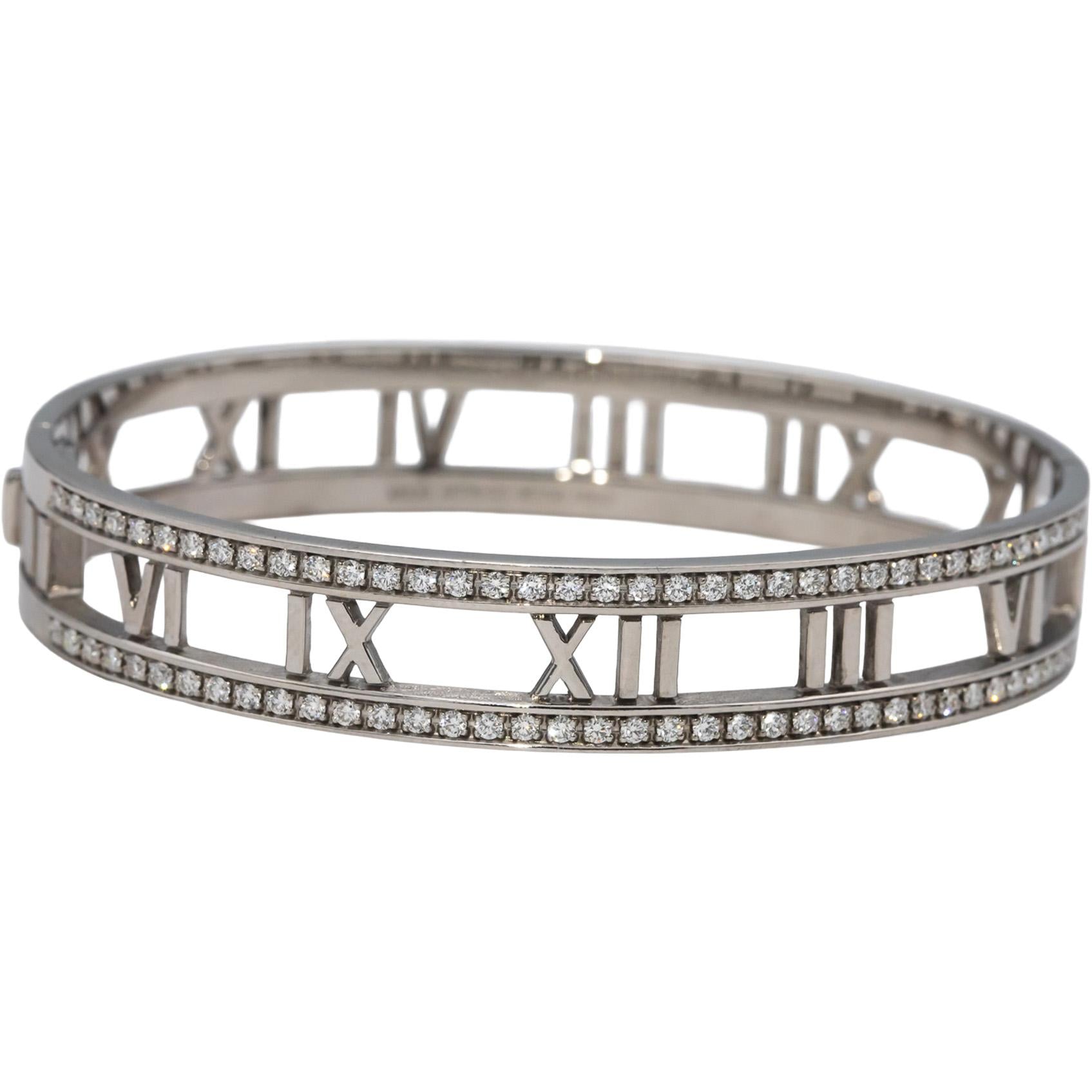 TIFFANY & CO. 18k White Gold Round VS Diamond Atlas Bangle Bracelet 1.0CT $16500