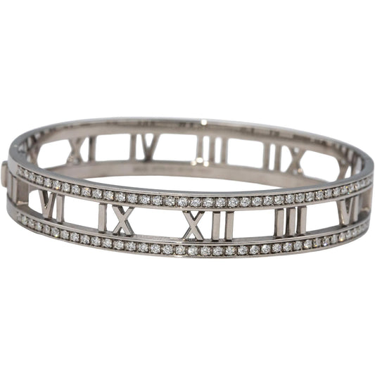 TIFFANY & CO. 18k White Gold Round VS Diamond Atlas Bangle Bracelet 1.0CT $16500