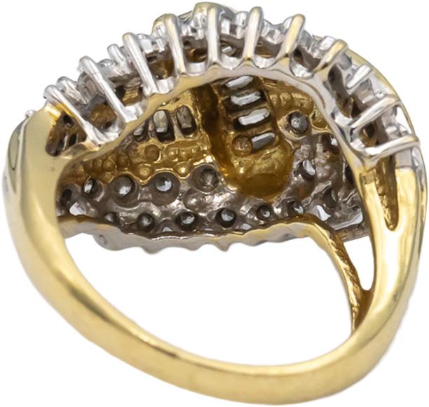 10k Yellow & White Gold Round & Baguette Diamond Cocktail Ring 1.0CT Size 6.75