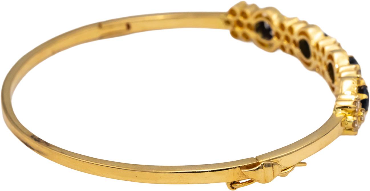 18k Yellow Gold Blue Sapphire and VS Diamond Bangle Bracelet 1.75CTW