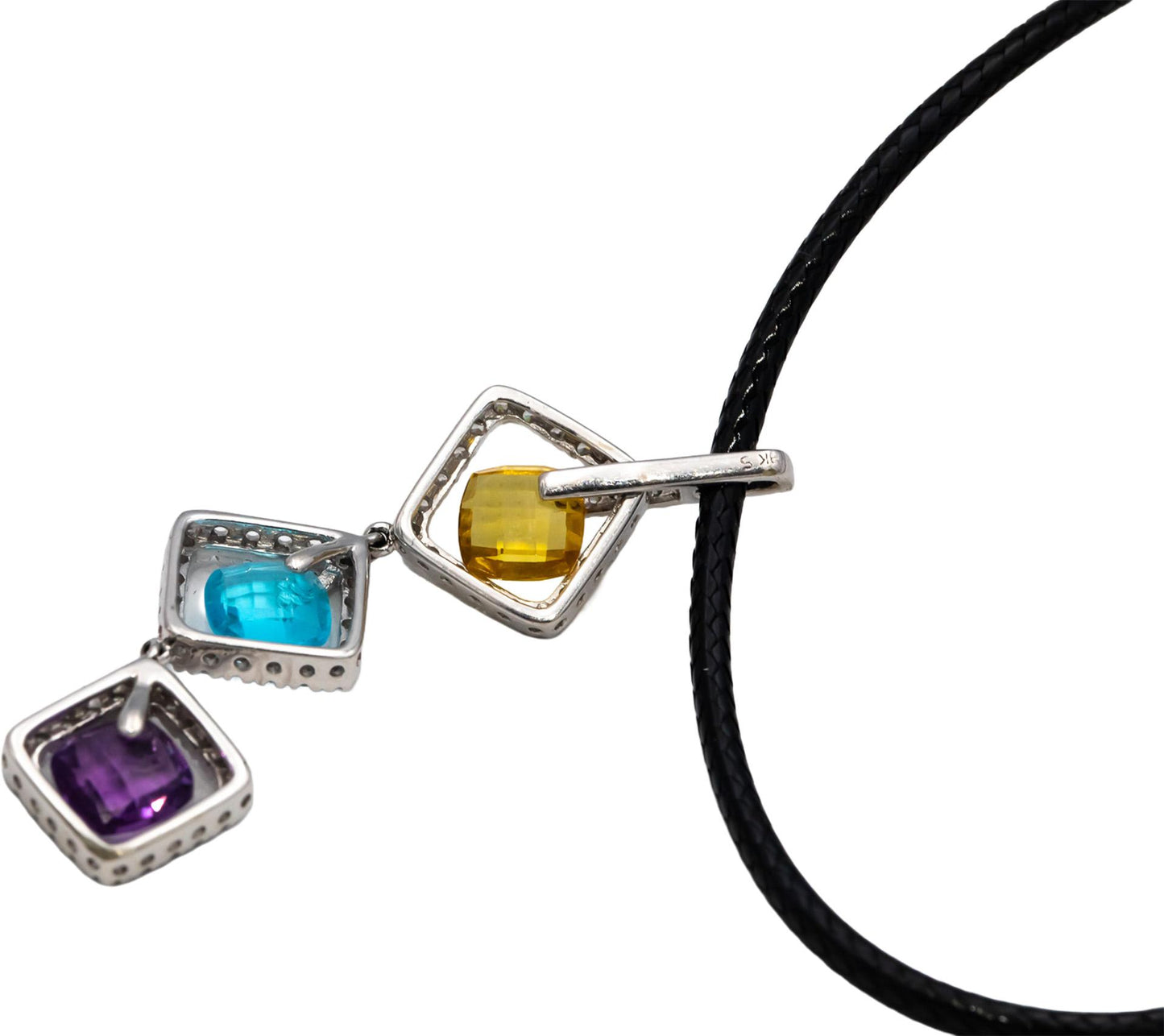 14k White Gold Diamond and Colored Stone Pendant Necklace 3.85CTW
