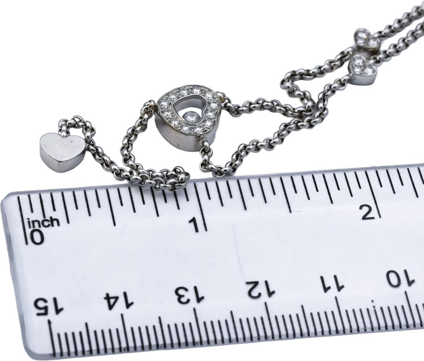 CHOPARD 18k White Gold VS Diamond Happy Diamond Lariat Heart Necklace 0.39CT