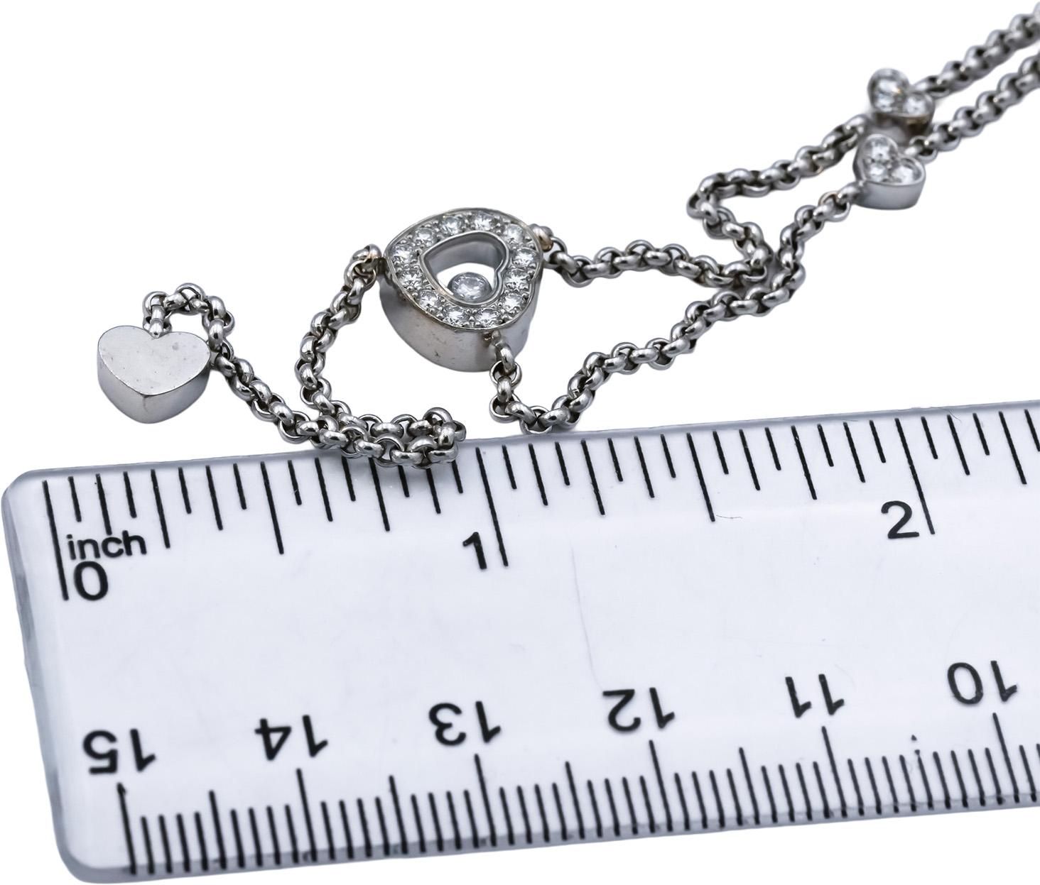 CHOPARD 18k White Gold VS Diamond Happy Diamond Lariat Heart Necklace 0.39CT