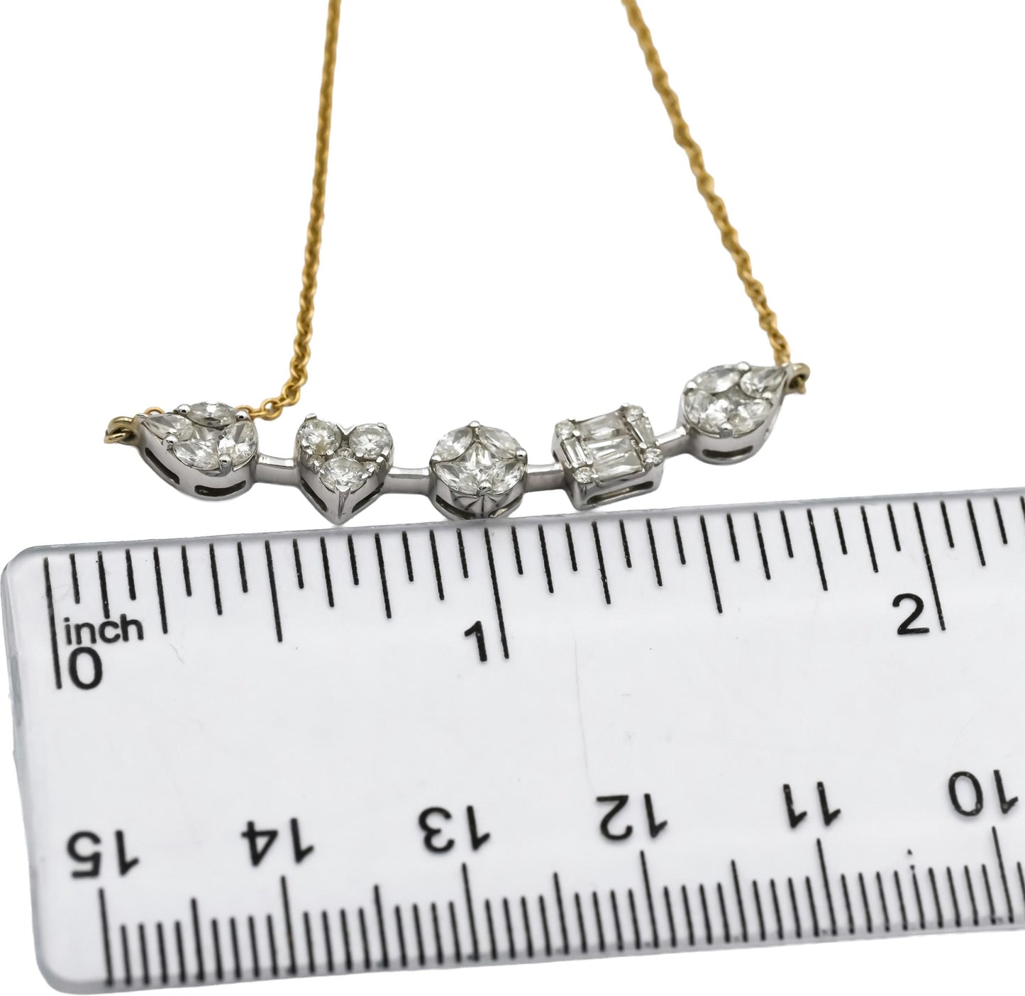 14k White and Yellow Gold Mixed Cut Diamond Pendant Necklace 1.25CT