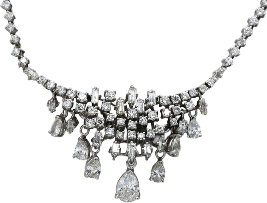 18k & 14k White Gold VS Pear Round Emerald Cut Diamond Formal Necklace 6.0CT