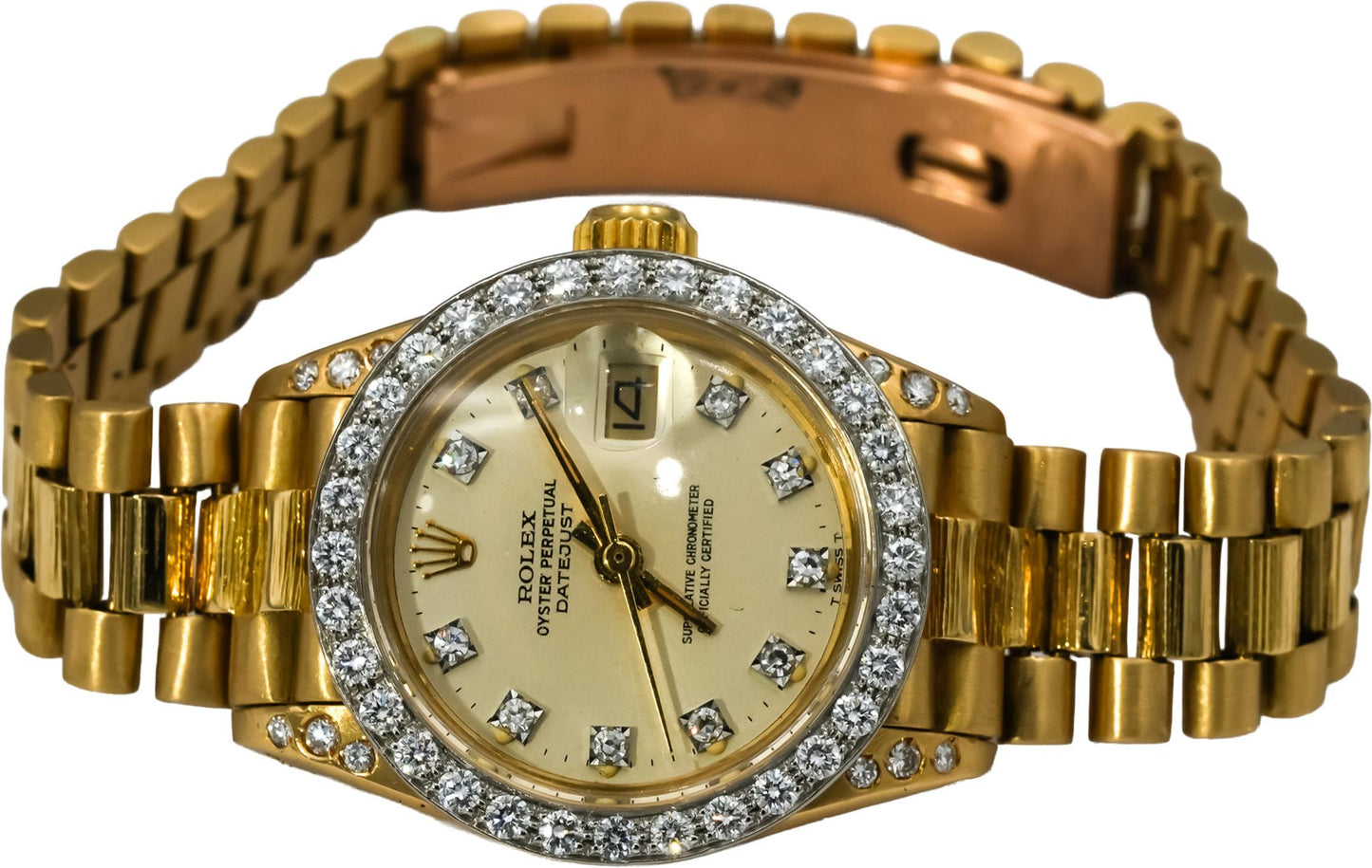 ROLEX 18k Gold Lady President Factory Bezel Custom Dial & Lugs Watch 1.25CT 6917