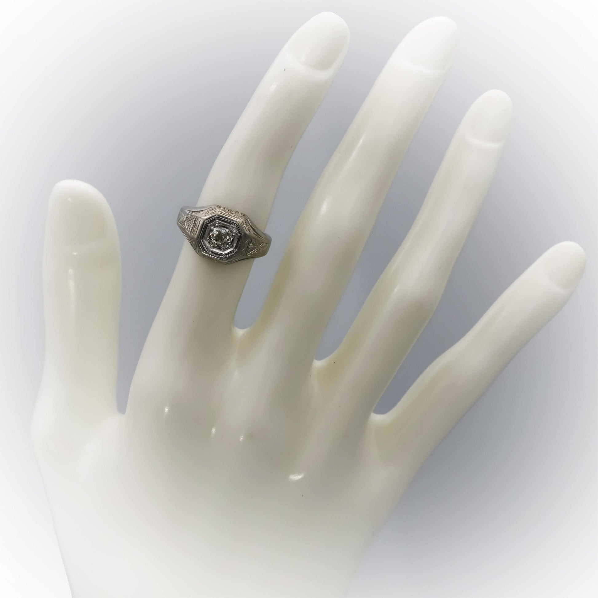 Vintage Antique Deco 18k White Gold Old Mine Diamond Ring 0.50CT Size 5.5