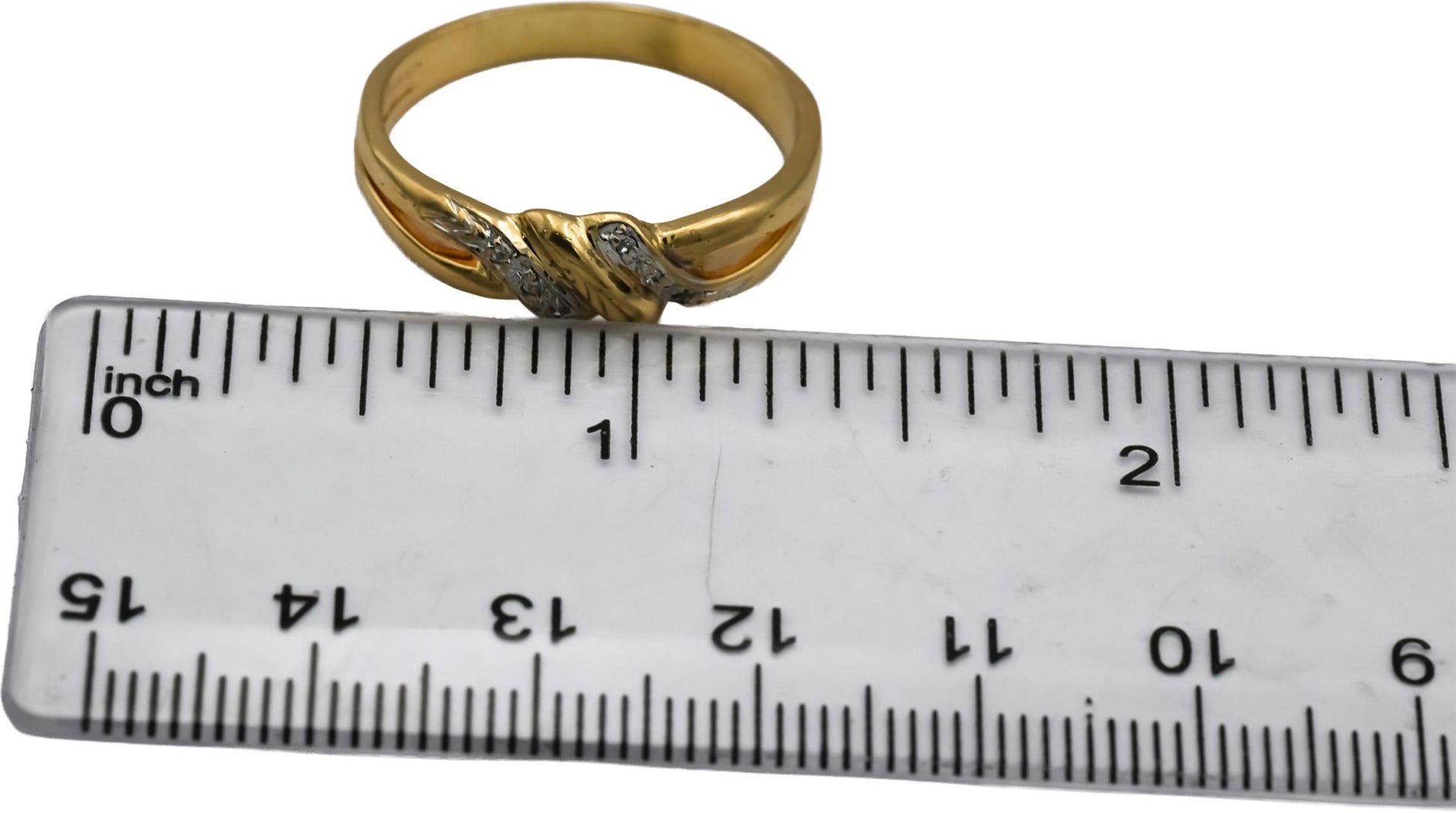 14k Yellow Gold Round Diamond Twist Band Ring 0.05CT Size 9.75