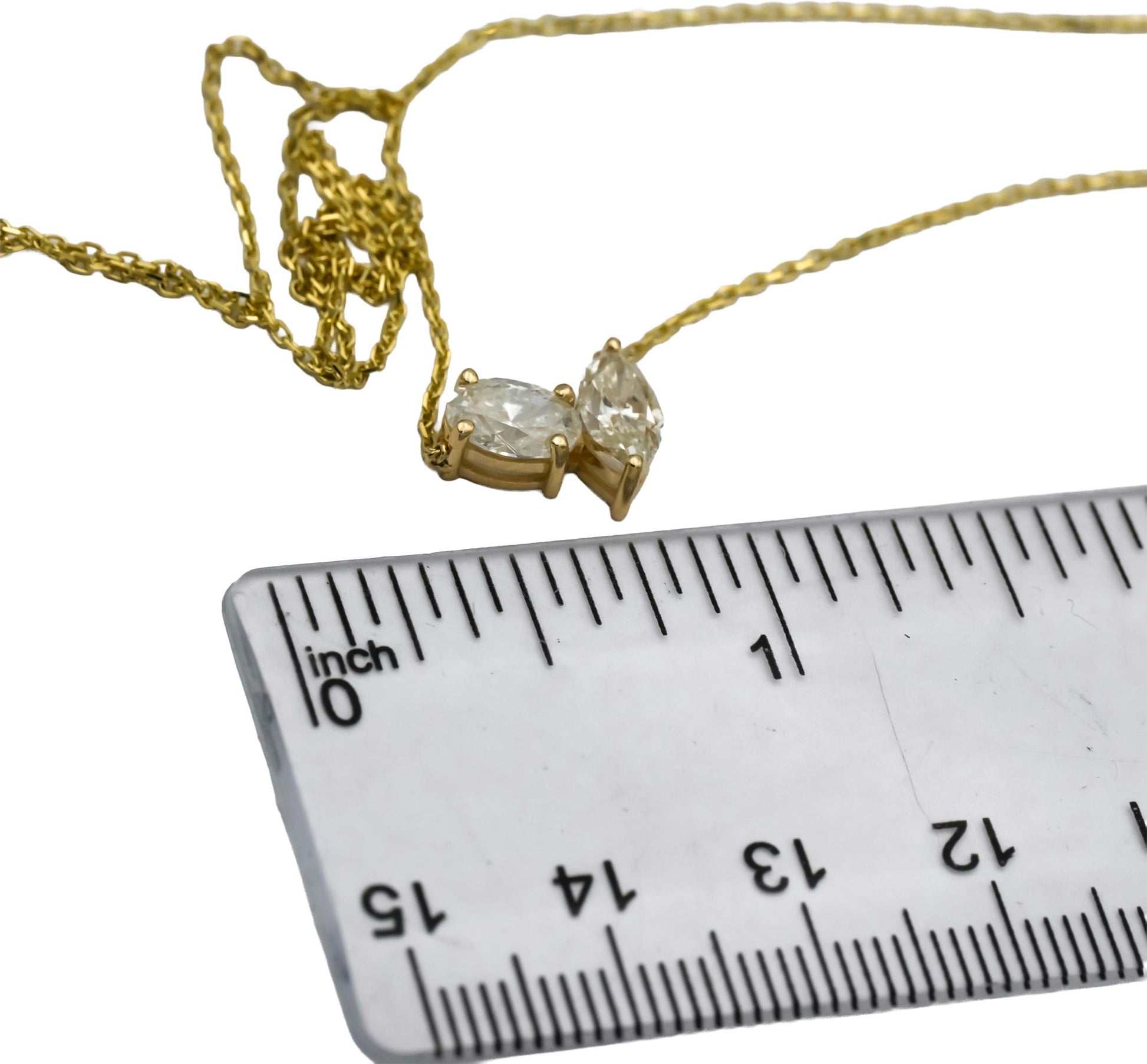 14k Yellow Gold Oval and Marquise Cut Diamond Pendant Necklace 1.50CT