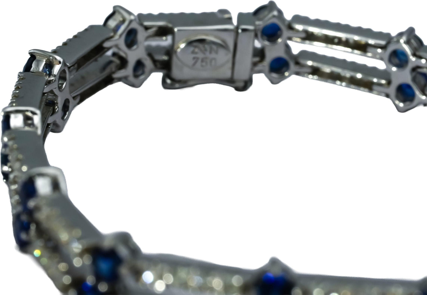 18k White Gold VS Diamond and Blue Sapphire Fancy Link Bracelet 5.20CT
