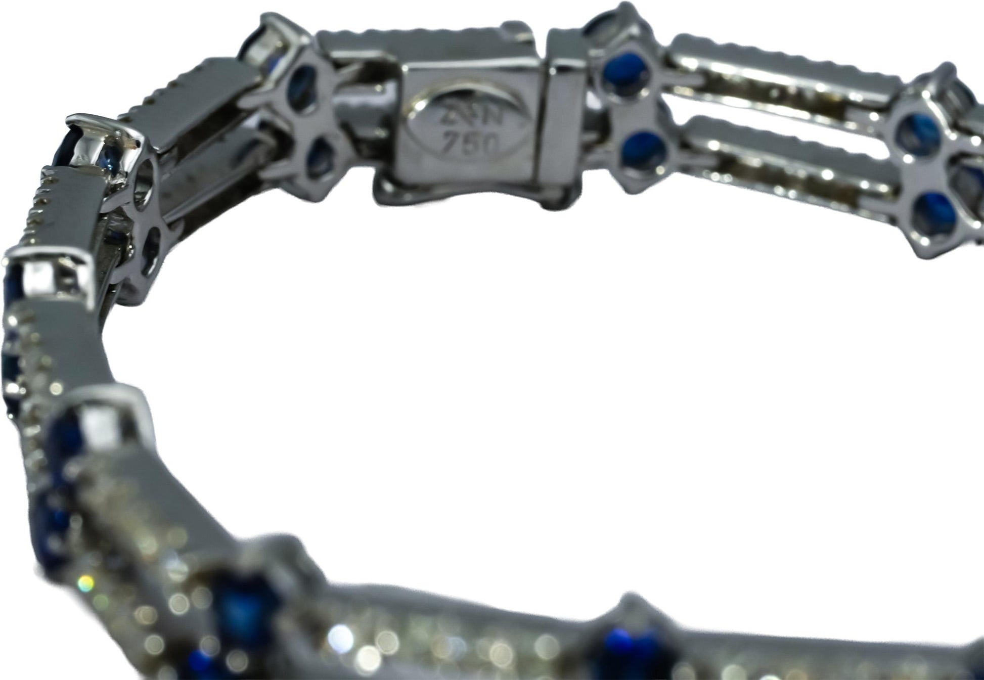 18k White Gold VS Diamond and Blue Sapphire Fancy Link Bracelet 5.20CT