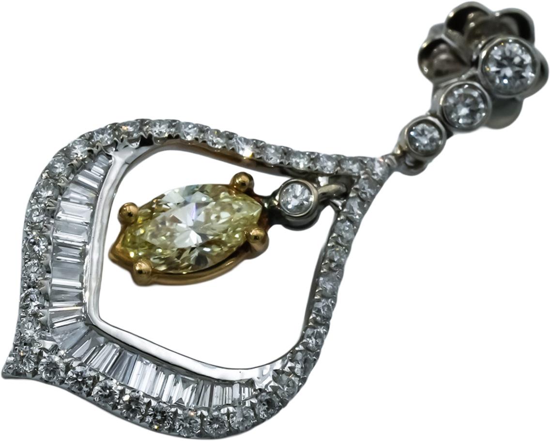 14k White & Yellow Gold VS White and Light Yellow Diamond Dangle Earrings 2.35CT