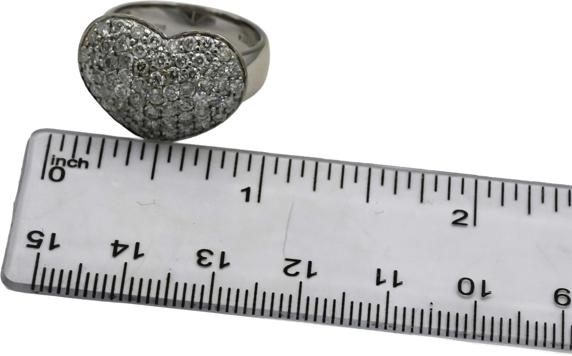 14k White Gold Round Diamond Cluster Heart Cocktail Ring 1.74CT Size 7.5