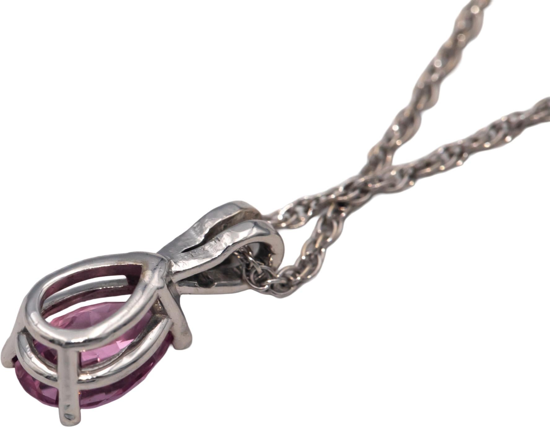14k White Gold 1.30CT Pear Cut Pink Spinel Solitaire Pendant Necklace