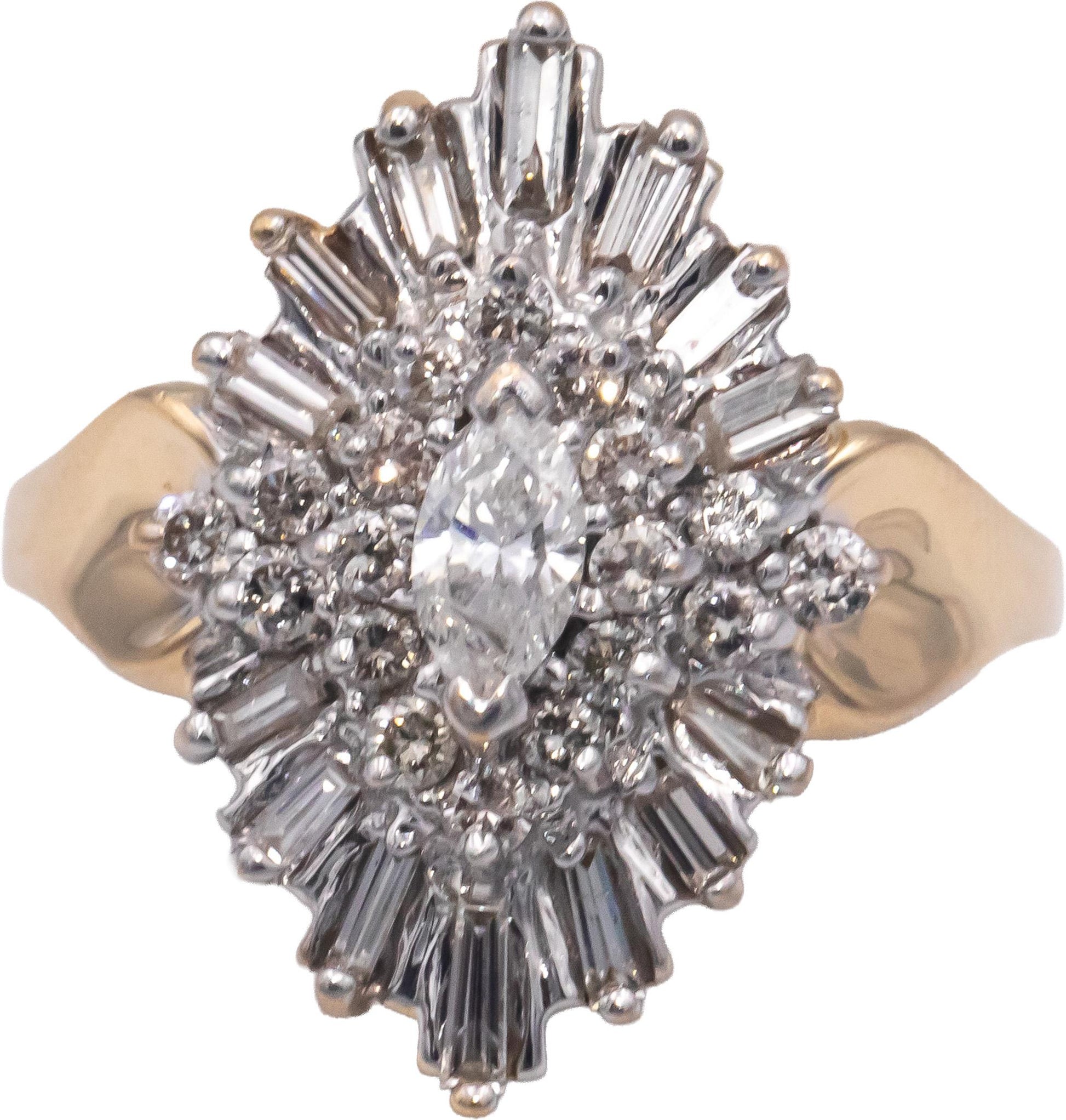 14k Yellow Gold 1.0CT Diamond Cluster Cocktail Ring Size 7