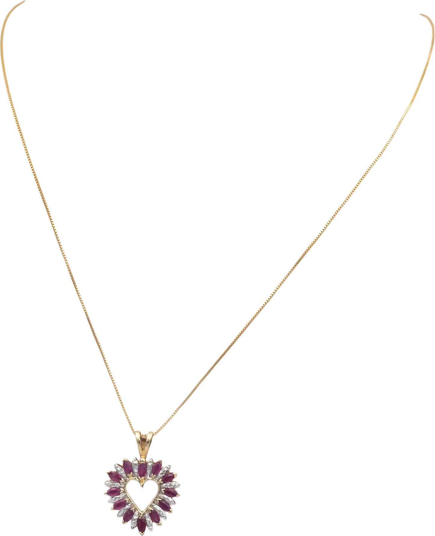 14k Yellow & White Gold 0.65CT Diamond and Ruby Heart Pendant Necklace