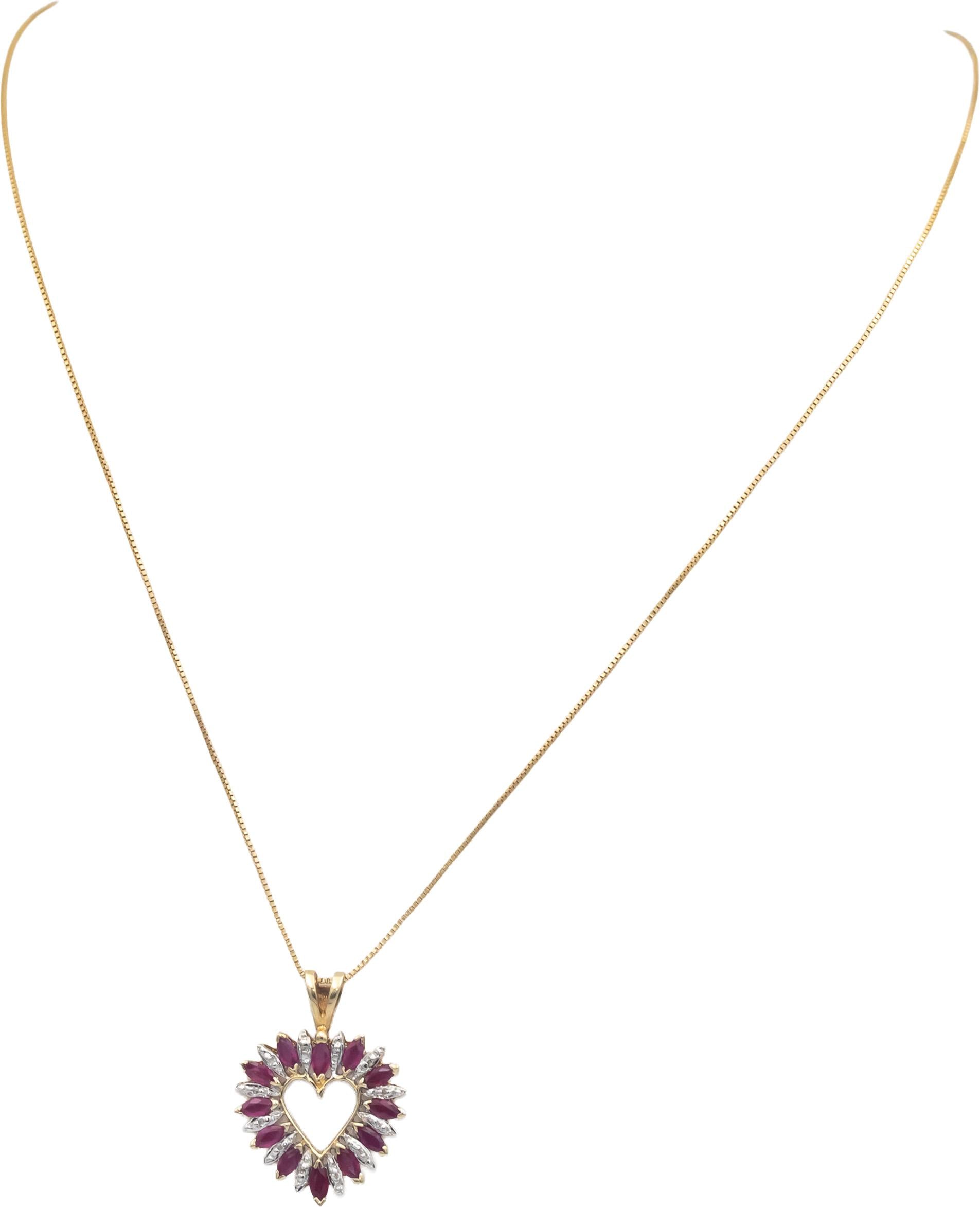 14k Yellow & White Gold 0.65CT Diamond and Ruby Heart Pendant Necklace