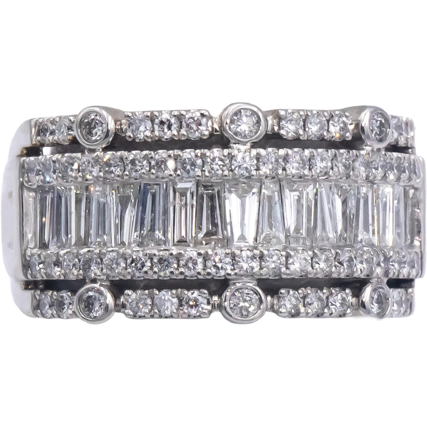 Estate 14k White Gold Round & Baguette Diamond Cocktail Ring 2.0CT Size 8