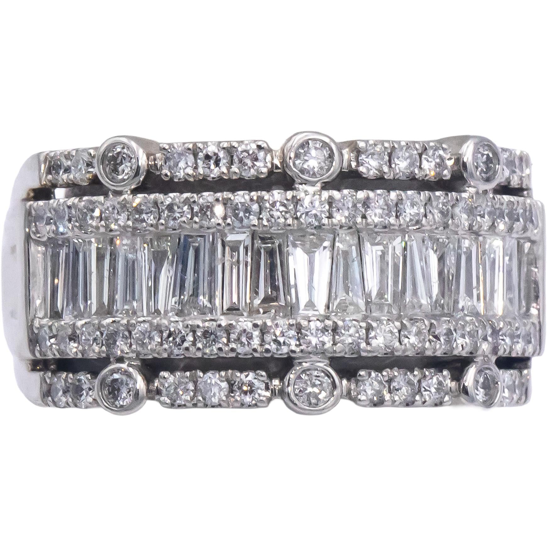 Estate 14k White Gold Round & Baguette Diamond Cocktail Ring 2.0CT Size 8