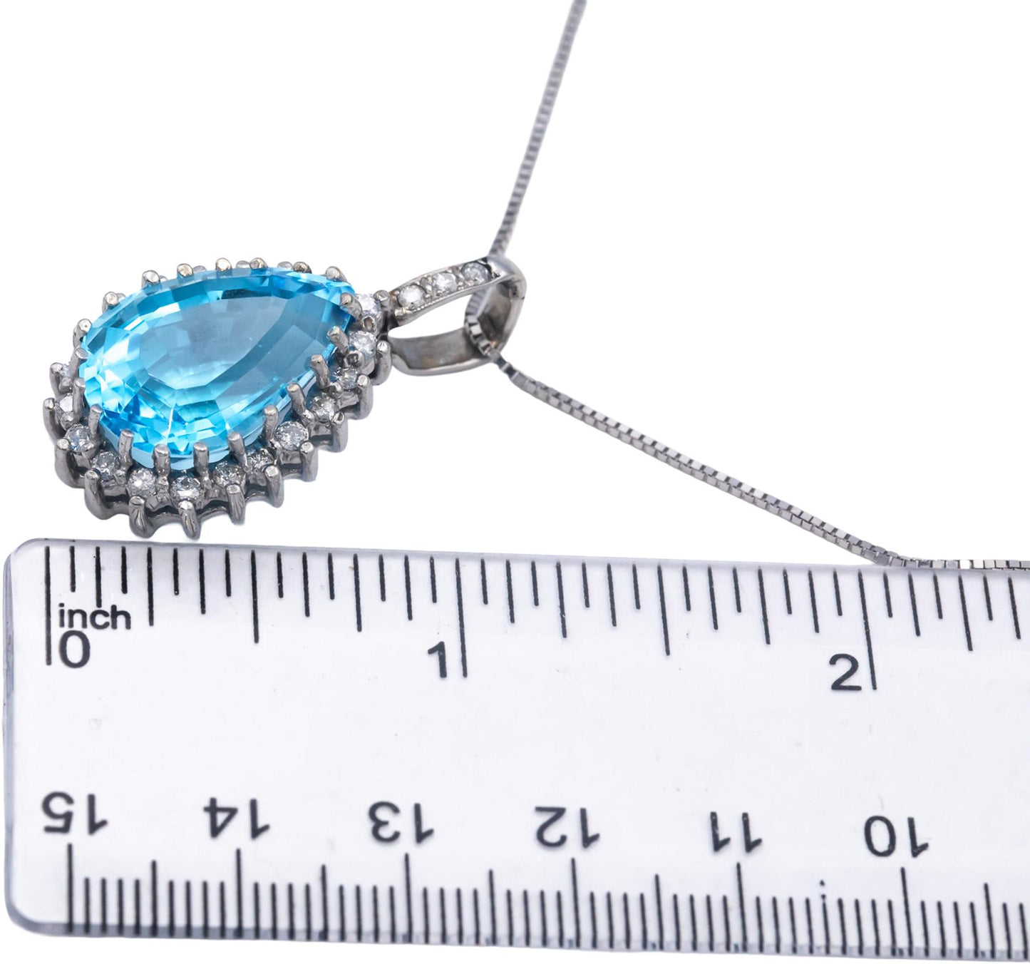 14k White Gold Jewelry 16.25CT Diamond and Blue Topaz Pendant Necklace Chain