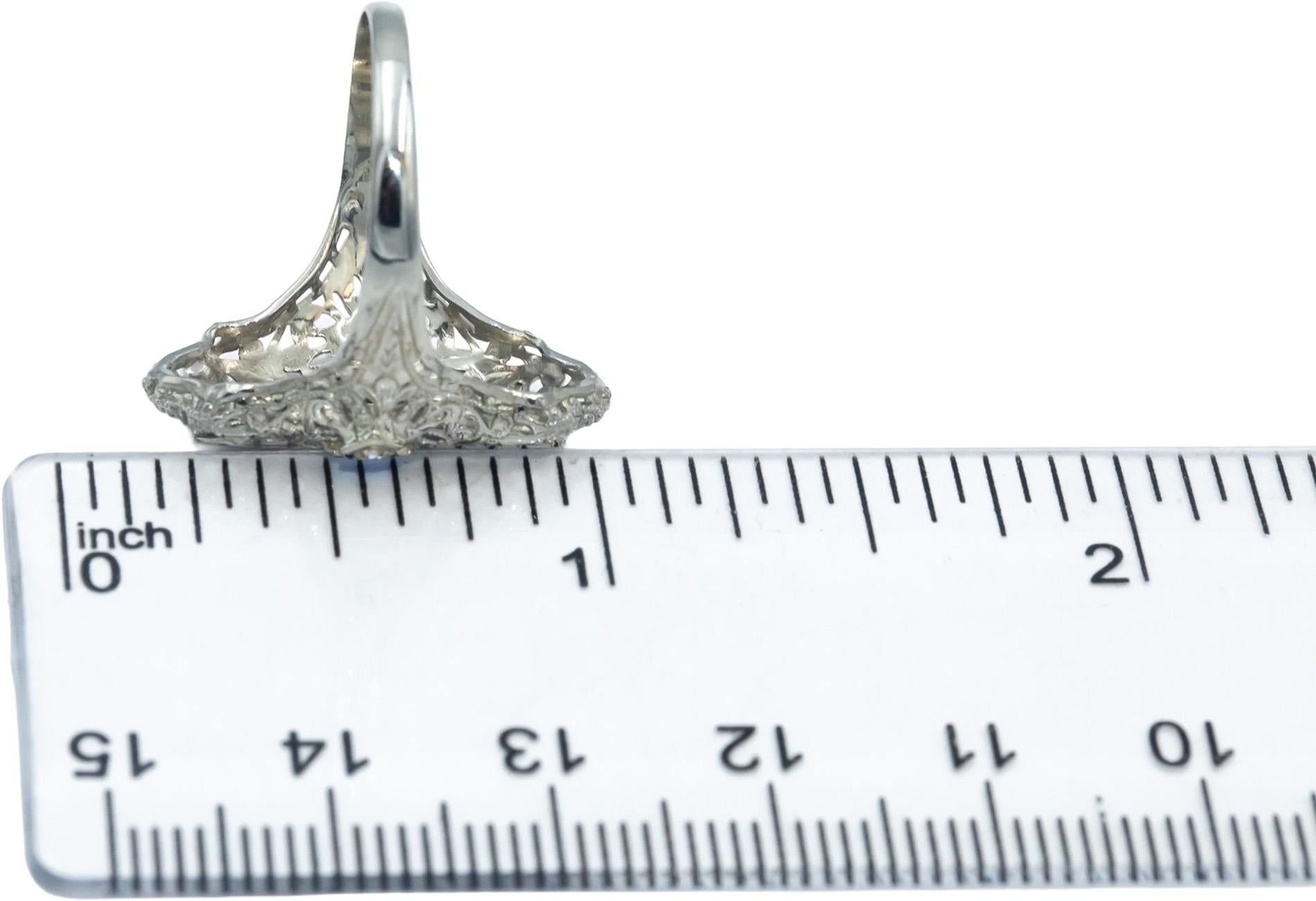 Antique Vintage 14k White Gold Diamond & Synthetic Sapphire Filigree Ring 0.10CT