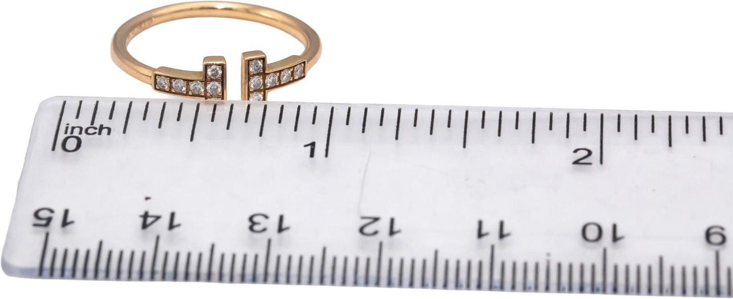 TIFFANY & CO. 18k Rose Gold Round Diamond Tiffany T Ring .14CT w/ Box
