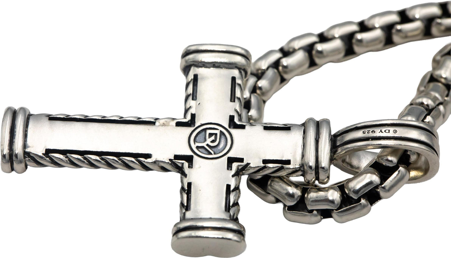 DAVID YURMAN Sterling Silver Chevron Cross Crucifix Pendant Necklace