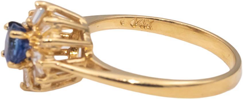 14k Yellow Gold Oval Sapphire Baguette Diamond Halo Ring 0.75CT Size 6.25