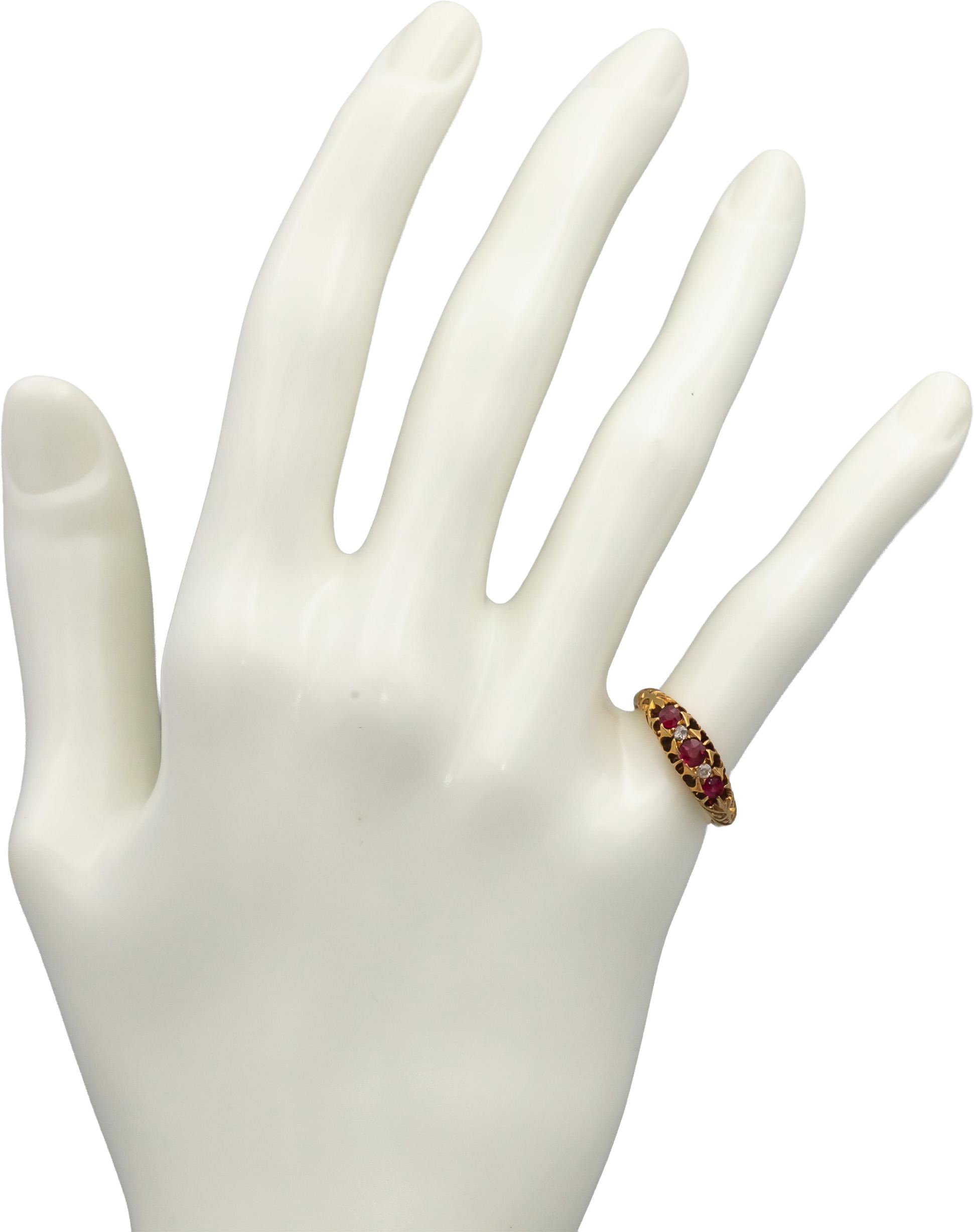 Antique Edwardian 18k Yellow Gold Diamond and Ruby Band Ring 0.26CTW Size 5.5