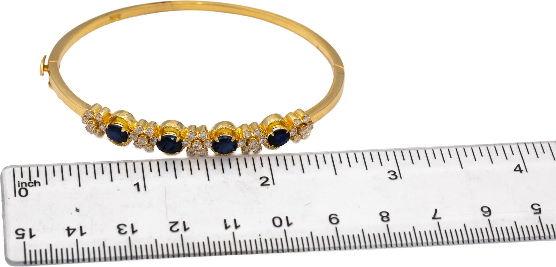 18k Yellow Gold Blue Sapphire and VS Diamond Bangle Bracelet 1.75CTW