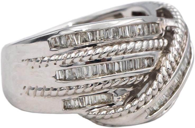 14k White Gold Round and Baguette Cut Diamond Crossover Ring 0.50CT Size 7