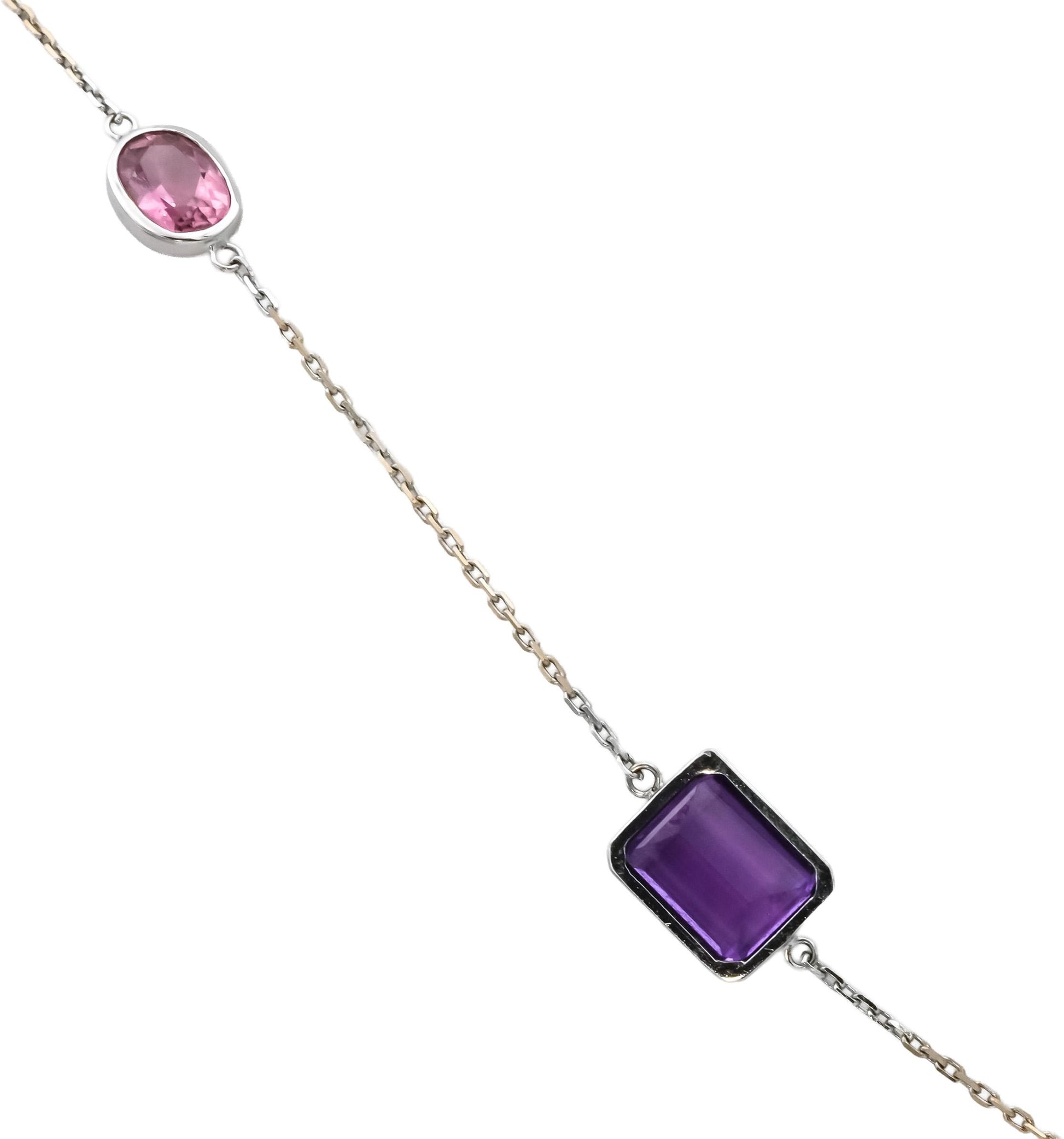 18k White Gold Multi-Color Gemstone By The Yard Necklace 15.0CTW