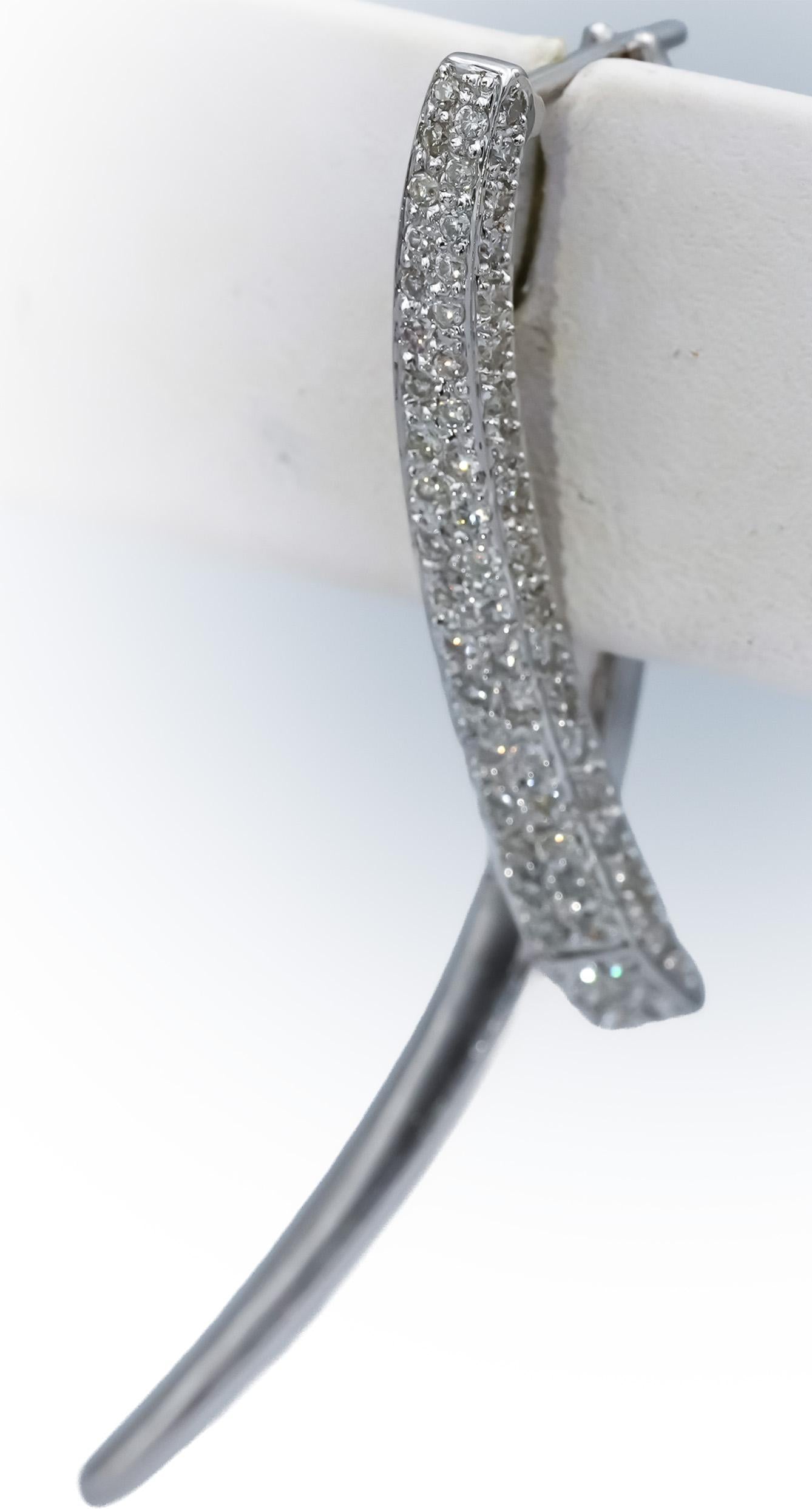 18k White Gold Round Diamond Abstract Ribbon Dangle Earrings 0.95CT