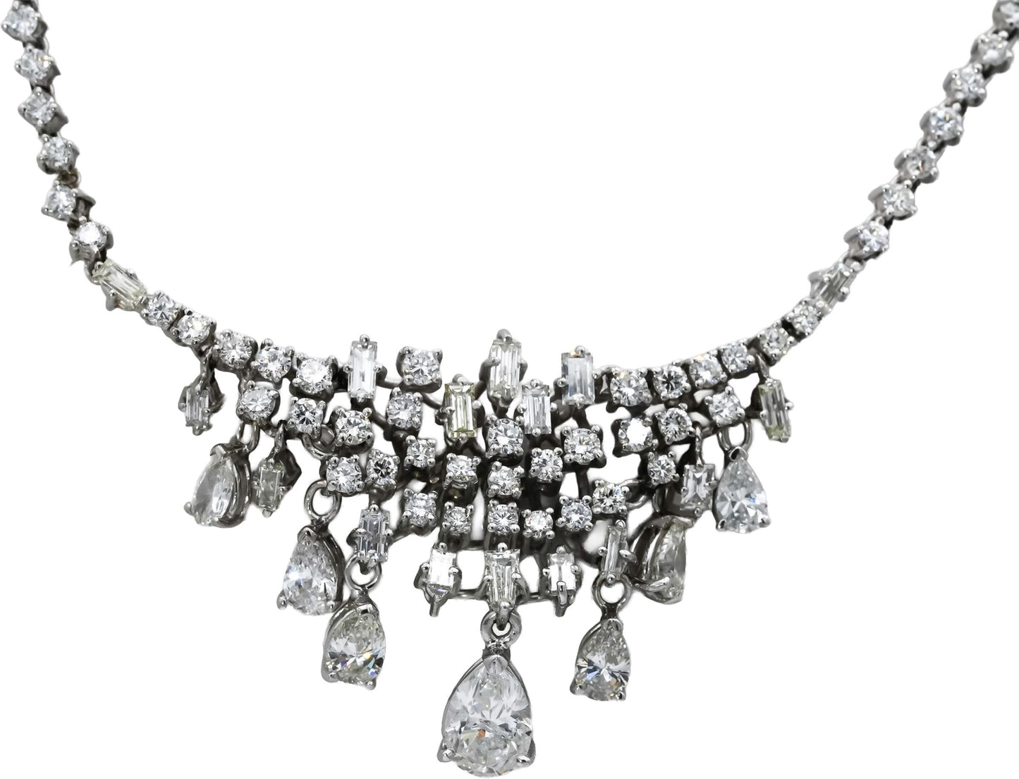 18k & 14k White Gold VS Pear Round Emerald Cut Diamond Formal Necklace 6.0CT