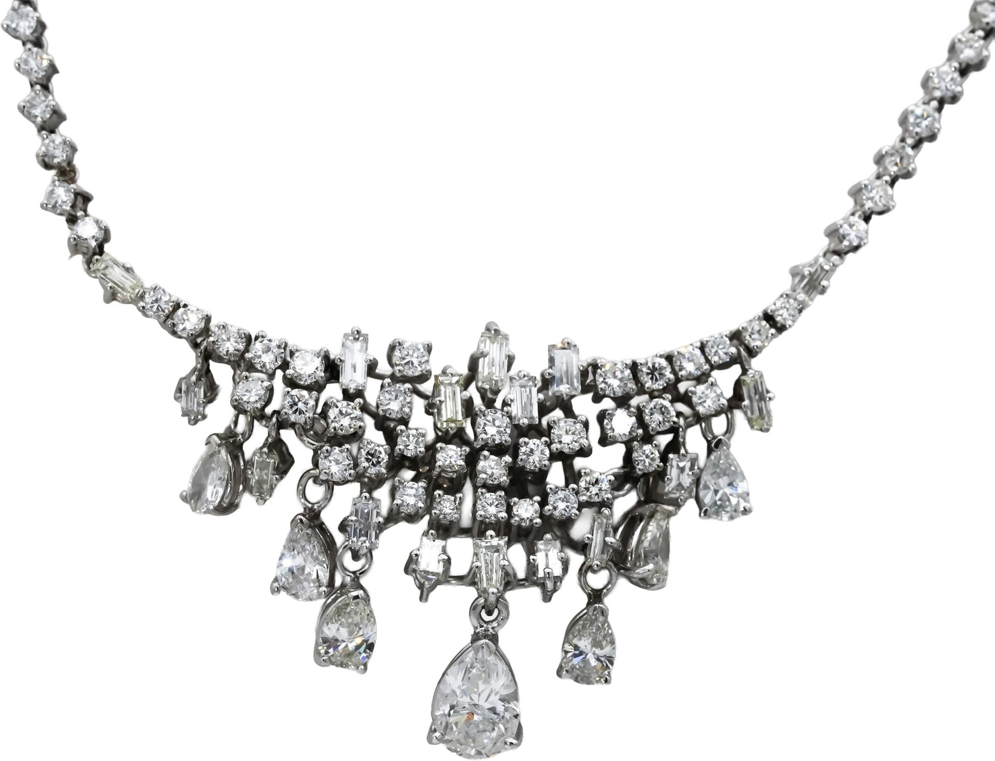 18k & 14k White Gold VS Pear Round Emerald Cut Diamond Formal Necklace 6.0CT
