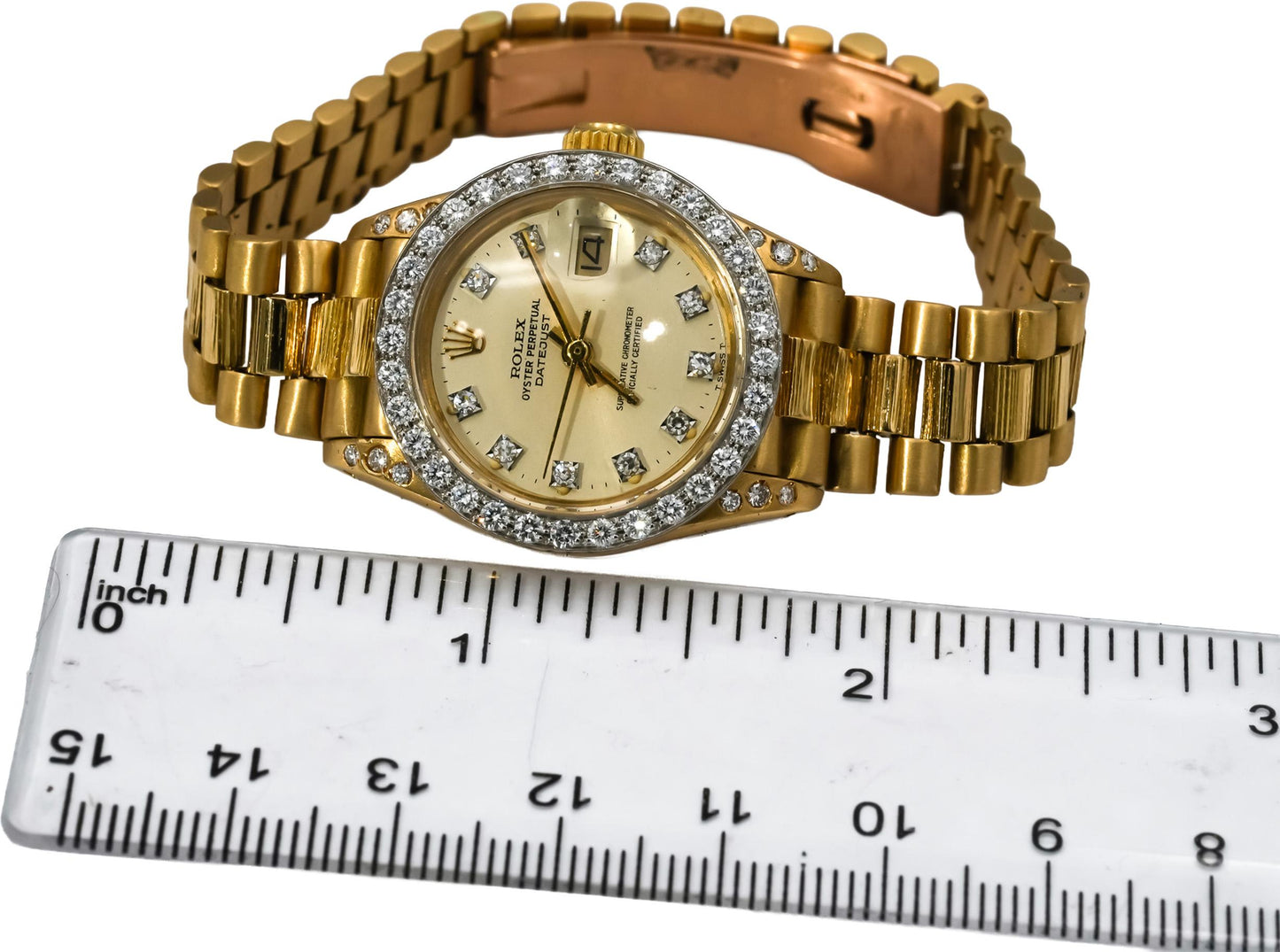 ROLEX 18k Gold Lady President Factory Bezel Custom Dial & Lugs Watch 1.25CT 6917