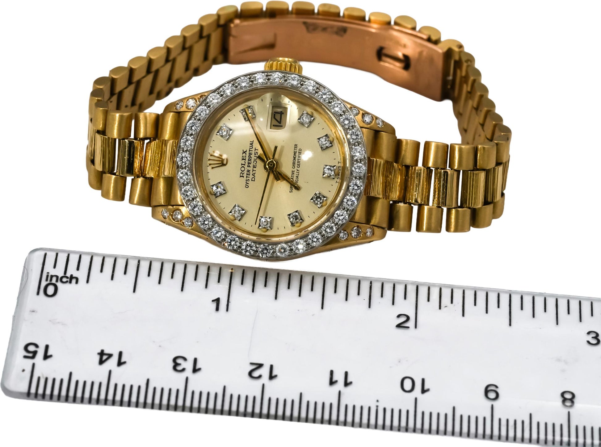ROLEX 18k Gold Lady President Factory Bezel Custom Dial & Lugs Watch 1.25CT 6917