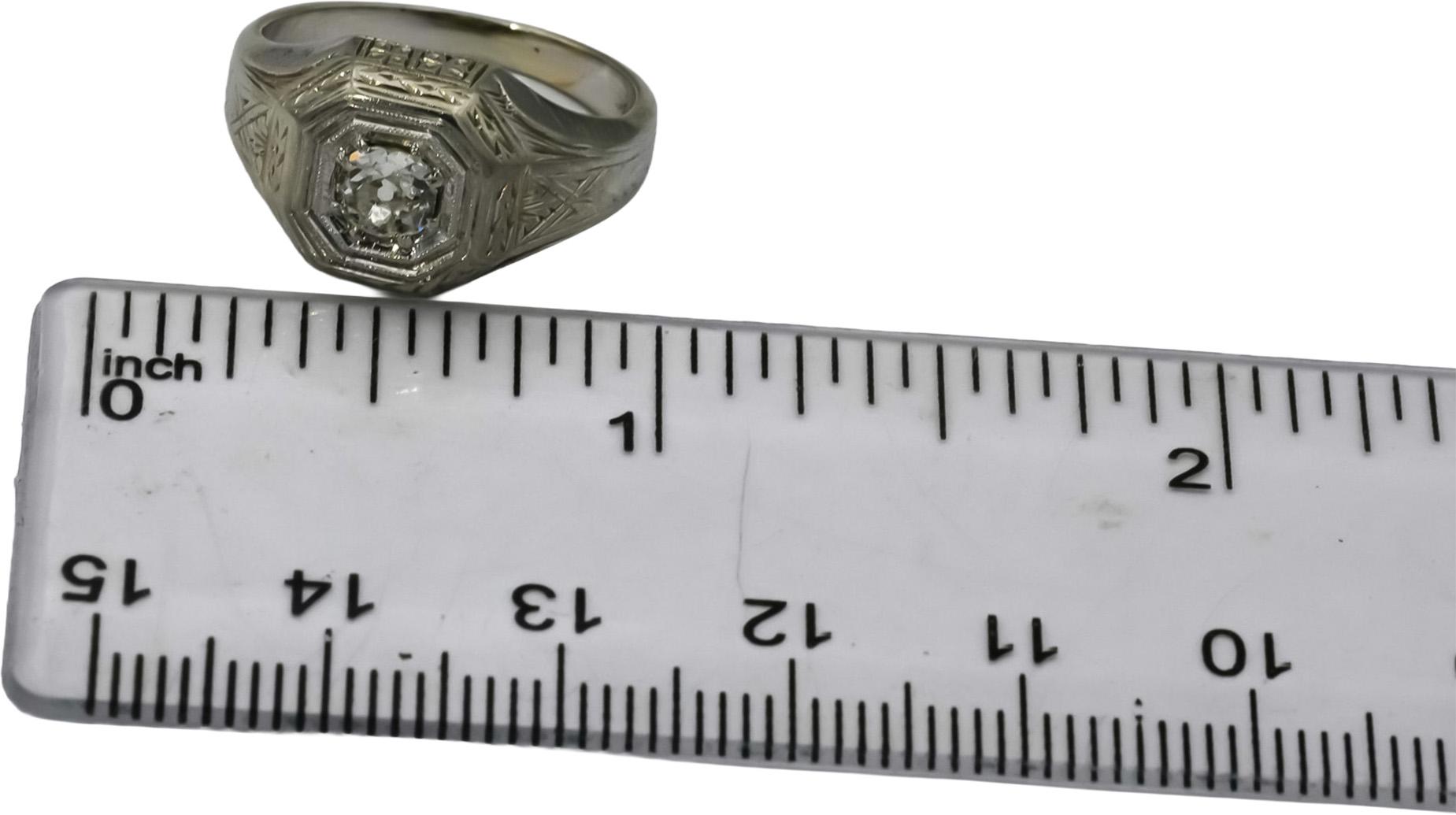 Vintage Antique Deco 18k White Gold Old Mine Diamond Ring 0.50CT Size 5.5